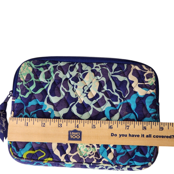 Vera‎ Bradley Cosmetic Case Blue White Green Floral 9"x7" Travel Vacation Clutch - Picture 5 of 9